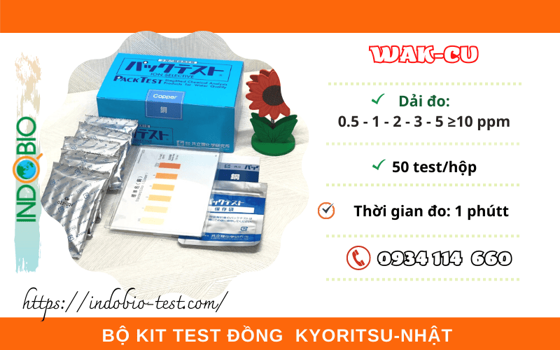 Test nhanh ion kim loại đồng trong nước thải với bộ test kit đồng WAK-CU Kyoritsu. Packtest Copper Kyoritsu giúp test nhanh ion đồng thang đo 0-10 ppm